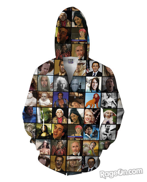 Nicolas Cage Rage Faces Zip-Up Hoodie