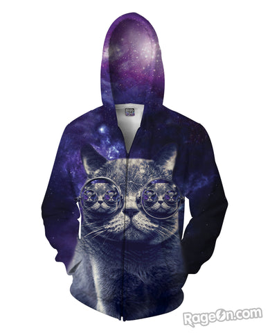 Hipster Cat Zip-Up Hoodie