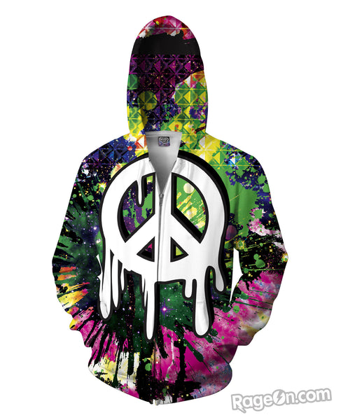 Drippy Peace Sign Zip-Up Hoodie