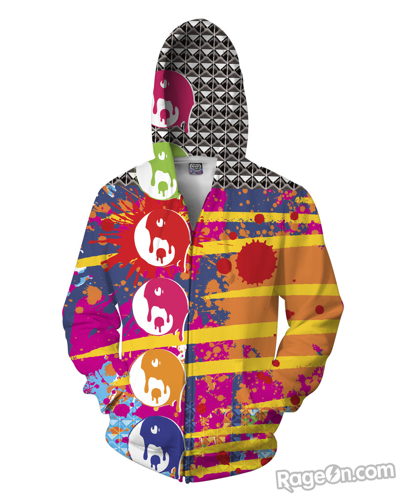 Punk Rock Yin Yang Splatter Zip-Up Hoodie