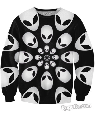 Alien Head Black and White Crewneck Sweatshirt