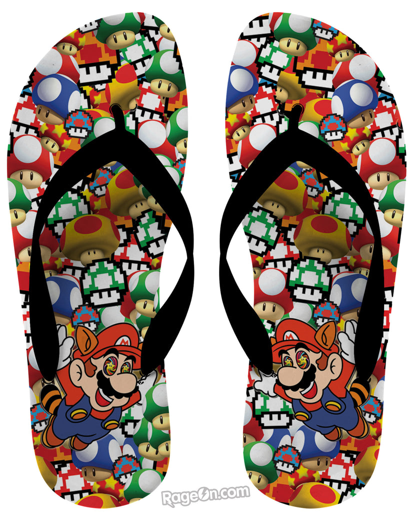 Mario On Shrooms Flip Flops